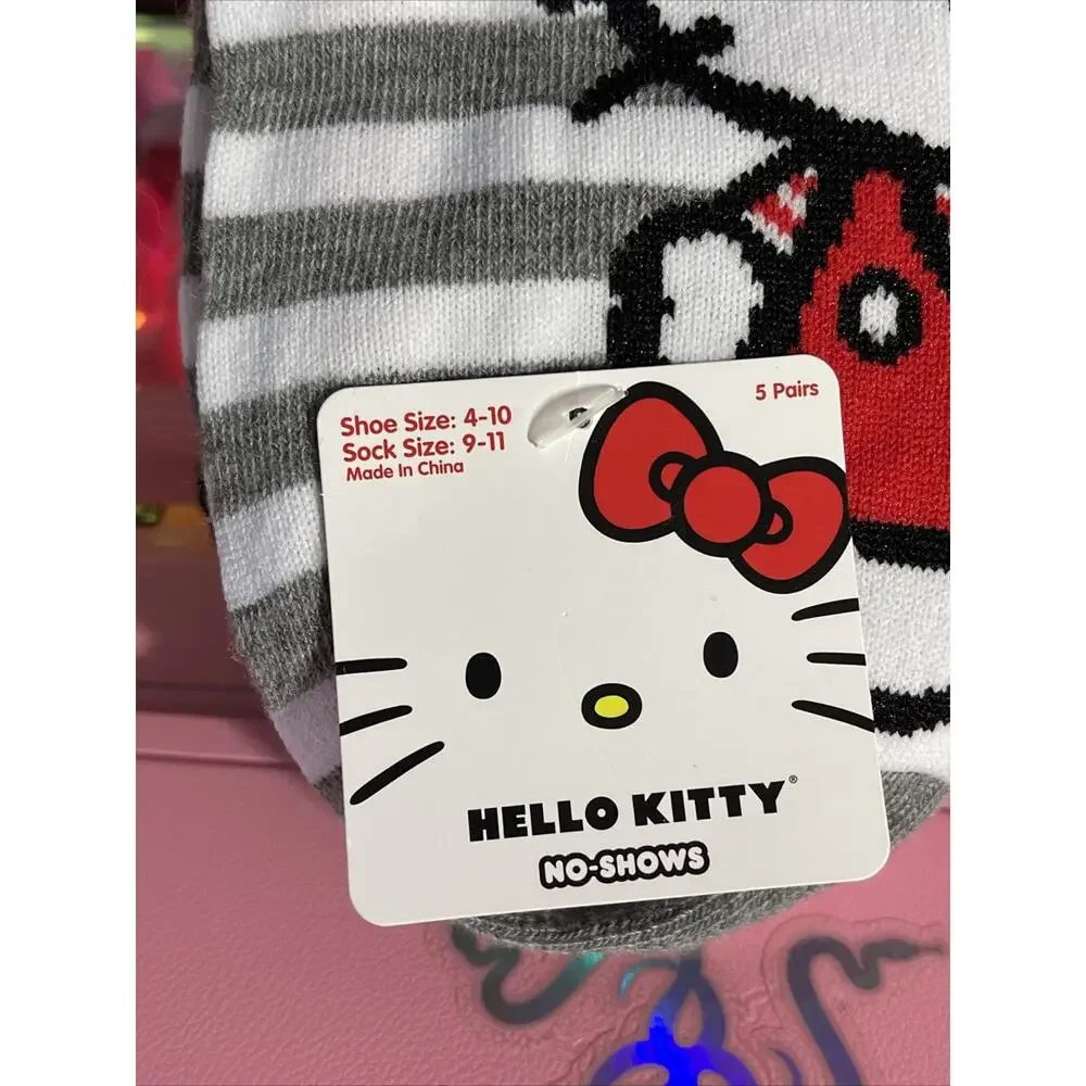 Hello Kitty No Show Socks Red Gray Black Stripe Color Block 2024 Sanrio 5 Pack